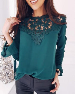 Sexy Flare Sleeve Lace Patchwork Blouse
