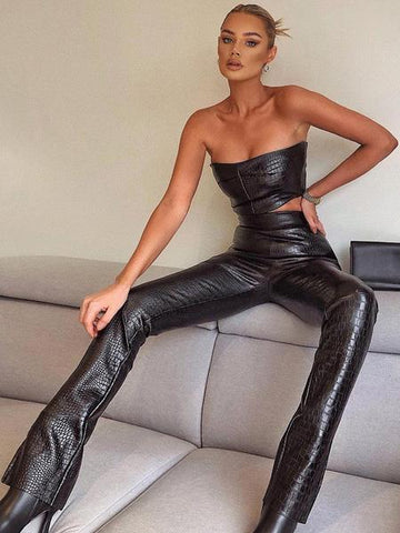 Pant Set Black Sexy Rave Club Polyester