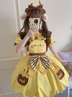 Sweet Lolita Outfits Yellow Bows Bow Short Sleeves Skirt Blouse