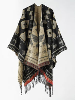 Women Poncho Printed Red Cape