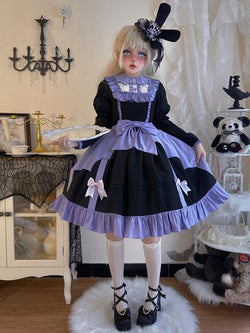 Gothic Lolita Dresses Ruffles Bows Color Block Purple Purple