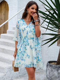 Floral Dress Midi Dress Dresses Printed V-Neck 3/4 Length Sleeves Sweet Summer