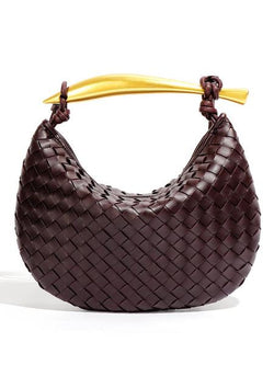 Women's Bags Deep Brown PU Leather Hobo Shape Cross Body Strap Plaid Zipper