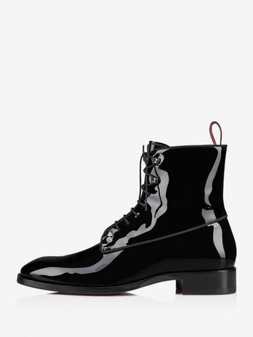 Men's Lace Up Ankle Boots Black Patent PU leather Piercing Prom Boots