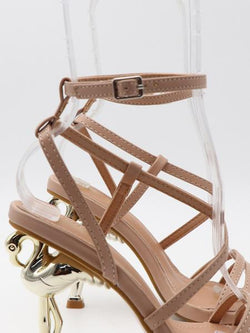 Women's Heel Sandals Square Toe Special-Shaped Heel Strappy Sandal Shoes