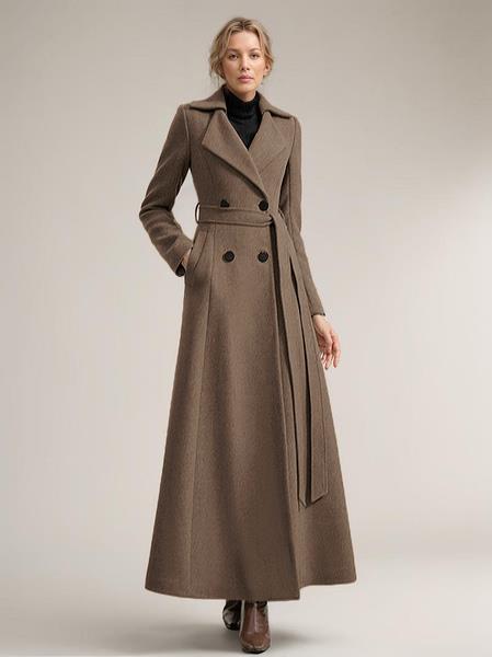 Woolen Long Coat For Women Sash Warm Winter Outerwear 2024