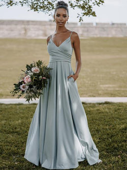 Bridesmaid Dress Elastic Silk Like Satin A-Line Floor-Length Formal Gowns